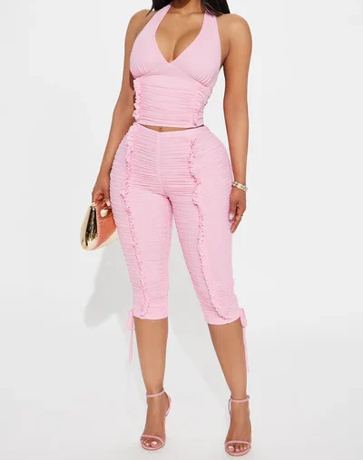 Laced with love mesh capri set - Pink