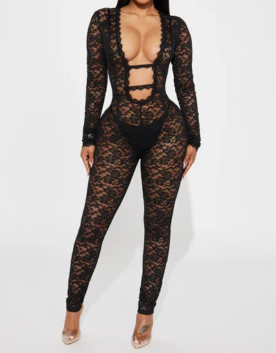 Victoria Lace Jumpsuit - Black